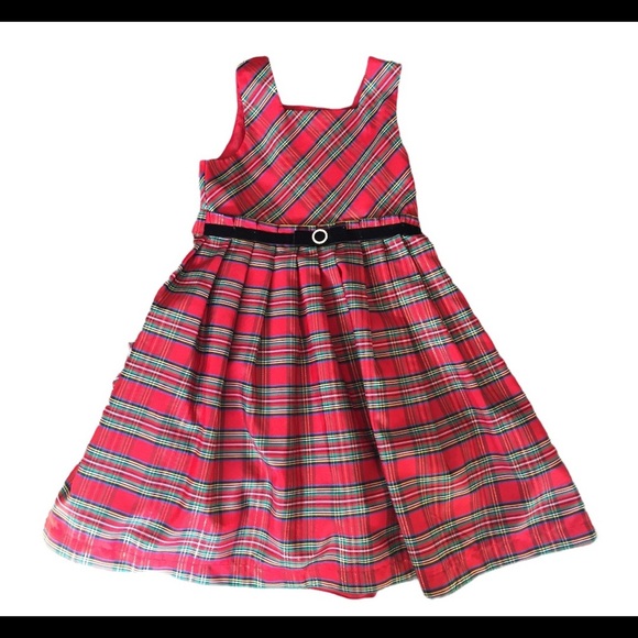 JONA MICHELLE Tartan Plaid Formal Festive Dress With Crushed Velvet Red Age 6Y - Picture 6 of 7